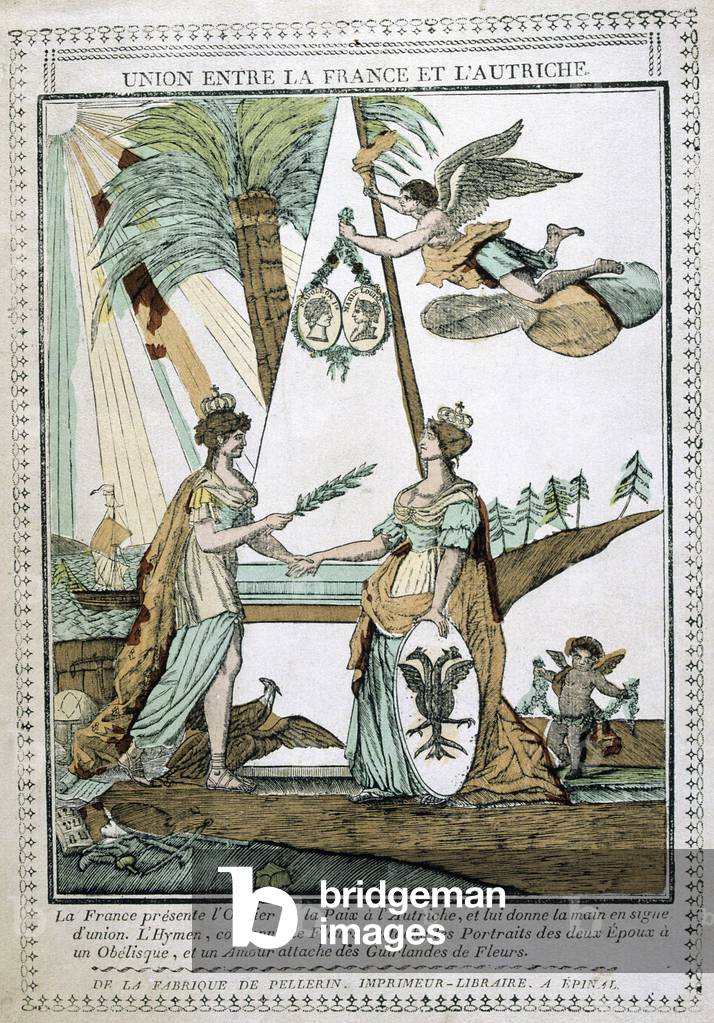 Stampa allegorica che mostra l'unione di Francia e Austria dopo il matrimonio di Napoleone I a Arciduchessa Ma