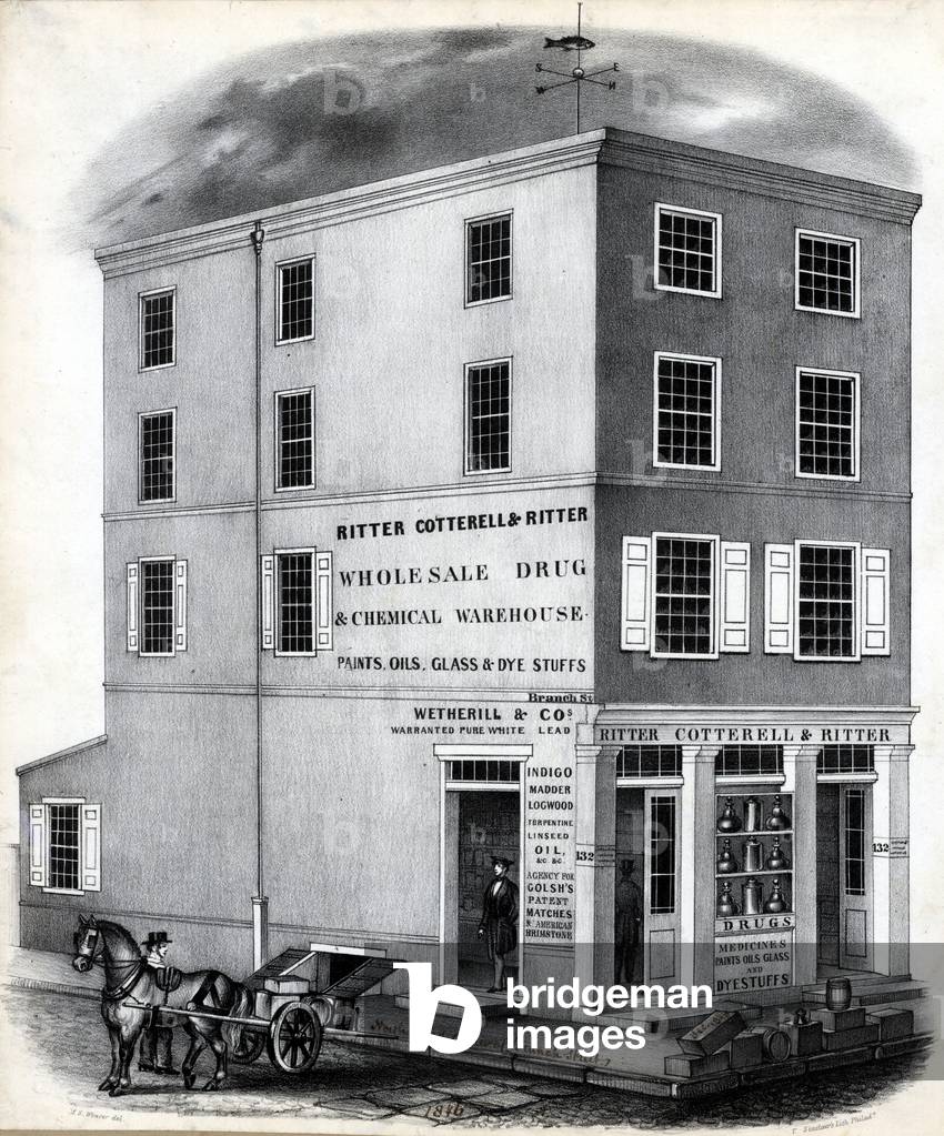 Ritter Cotterell & Ritter wholesale drug & chemical warehouse, printed by Thomas S. Sinclair (c.1805-1881), De