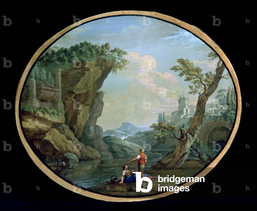 Un Capriccio di un paesaggio fluviale, 1788 (guazzo, nero lavaggio bordo)