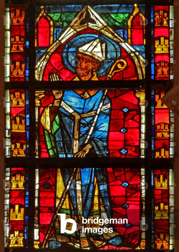Window w205 depicting a saint / bishop (stained glass) by French Artist