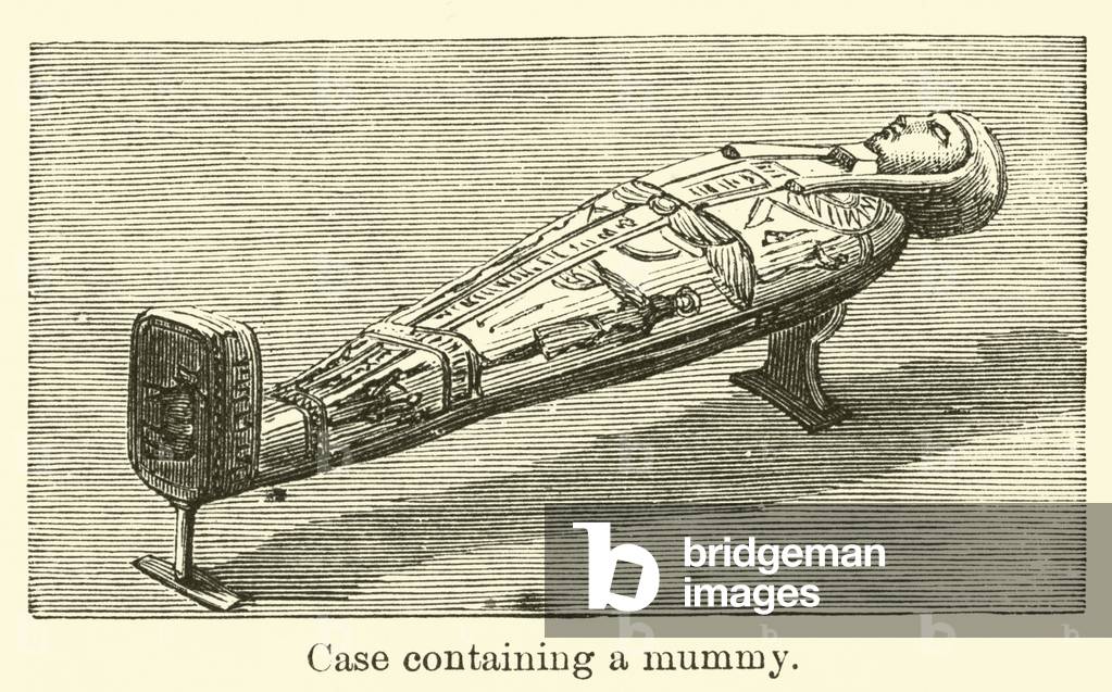 "Astuccio contenente una mummia (incisione)" 1801 di French School, b/w