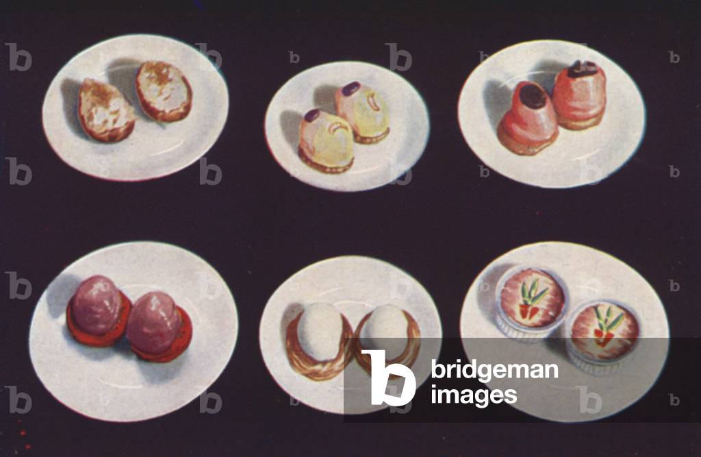 Eier a la Suzette, Tout Paris, Cardinal, Bayard, Duchesse, mit Estragon-Gelee (Druck)