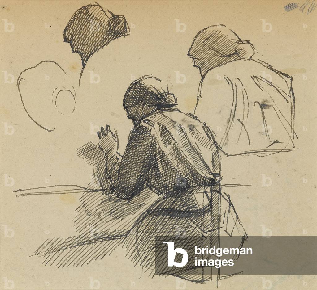 Dorothy, la moglie dell'artista, cucito, c.1945 (penna & inchiostro su carta)