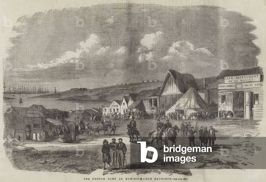 "Das französische Lager in Kamiesch" 1855 von English School, b/w