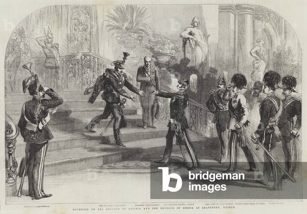 Ricevimento dell'Imperatore d'Austria e dell'Imperatore di Russia a Belvedere, Weimar (incisione)