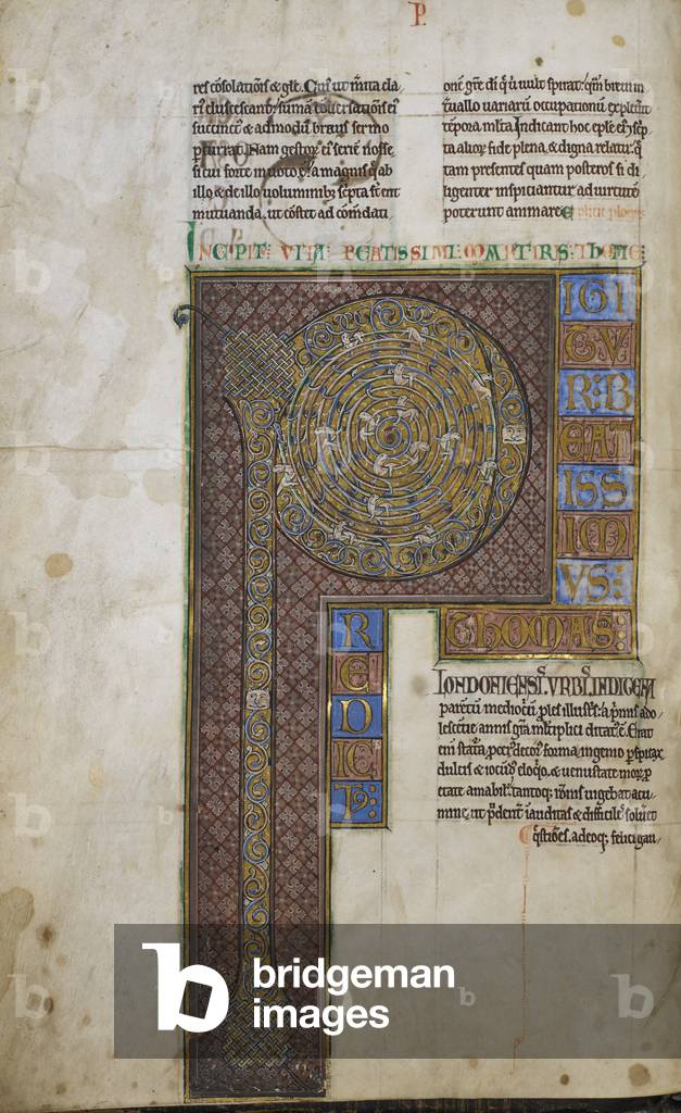 [Ganze Folio] Text Anfang des Lebens von Thomas Becket, mit verzierter Initiale 'P'