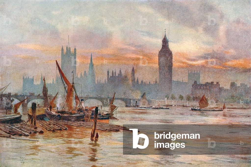 Le Houses of Parliament, Palazzo di Westminster, Westminster, Londra, Inghilterra nel XIX secolo.