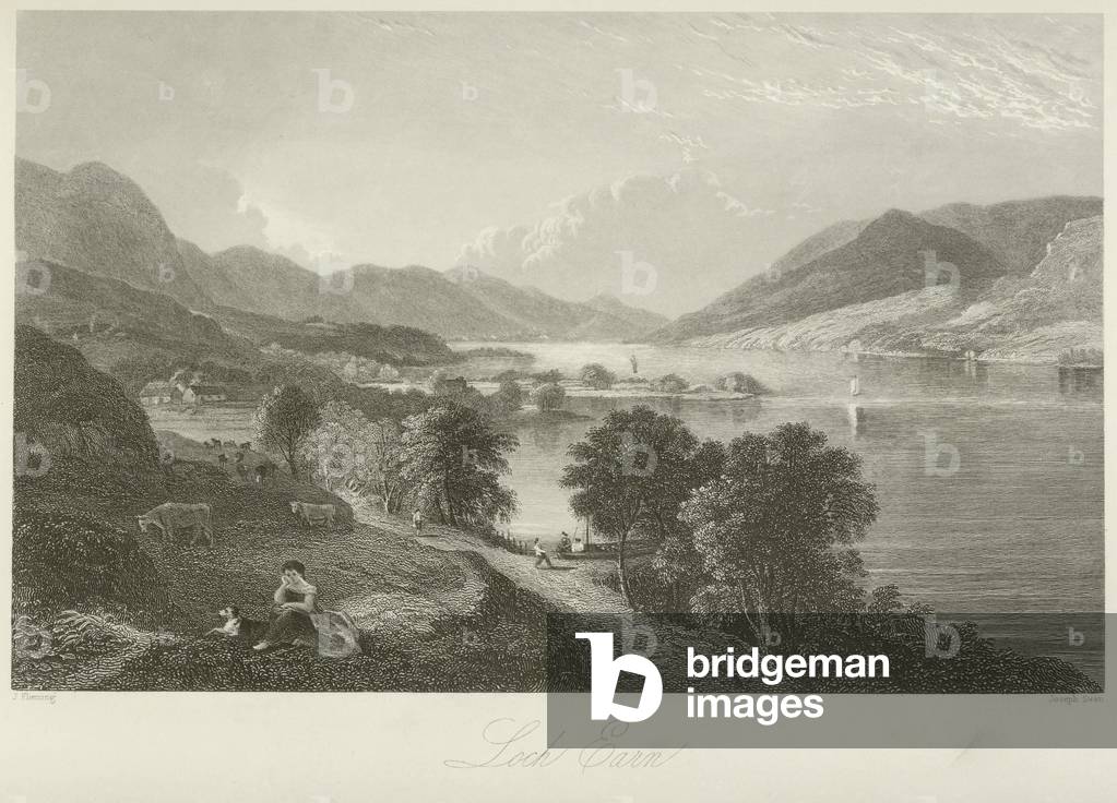 Loch Earn (gravure) par English School, b/w