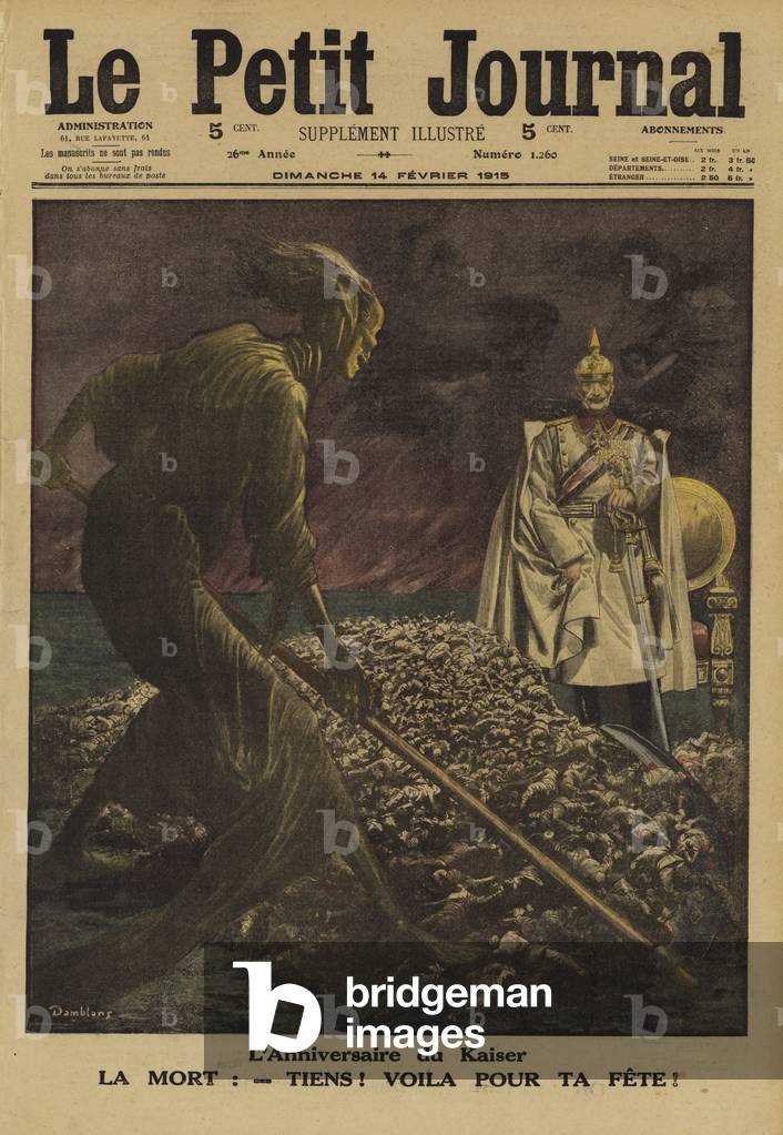 Morte che presenta il Kaiser Guglielmo II di Germania con un raccolto dei morti per festeggiare il suo complea