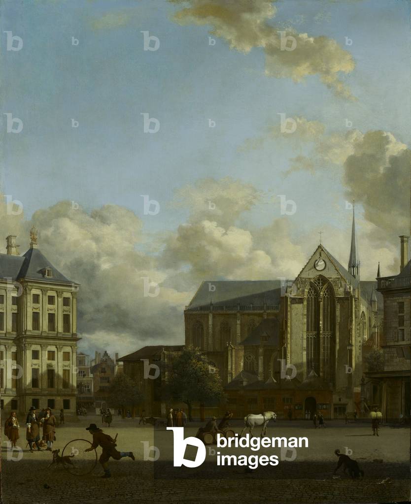 Immagine di Dipinto "Piazza Dam con Nieuwe Kerk (Chiesa Nuova) e Koninklijk Paleis (Palazzo Reale)" 1668 di Ja