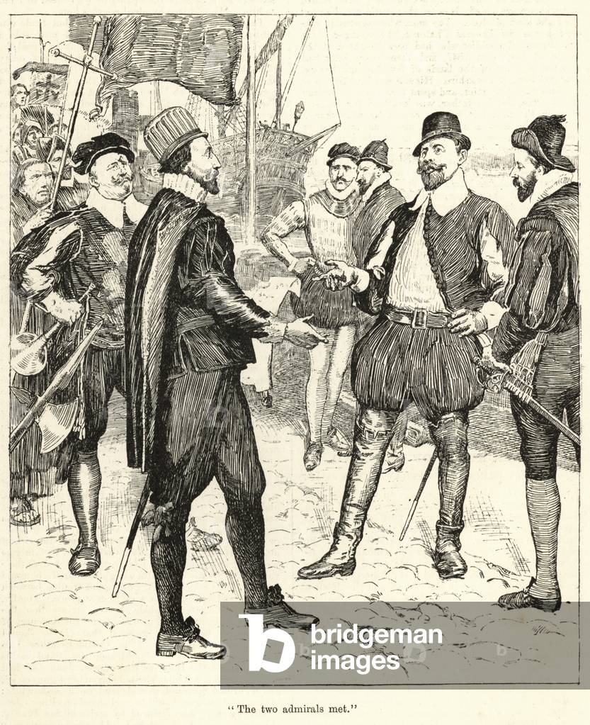 "„Die beiden Admirale trafen sich“ (Gravur)" von English School, b/w