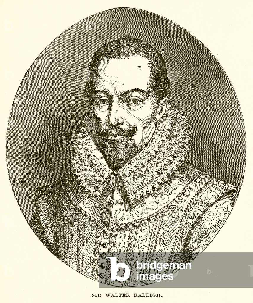 "Sir Walter Raleigh (incisione)" di English School, b/w