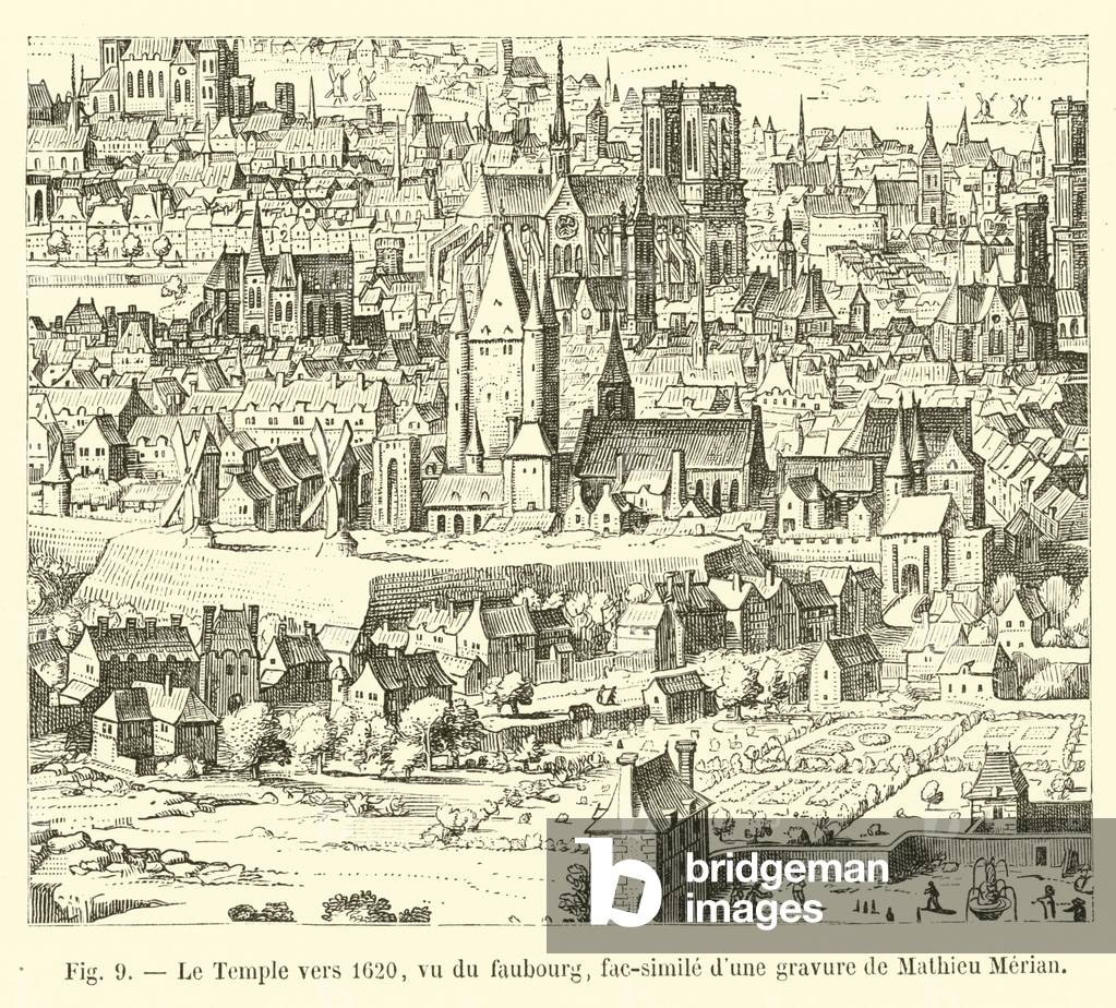 Le Temple vers 1620 by French Artist, b/w