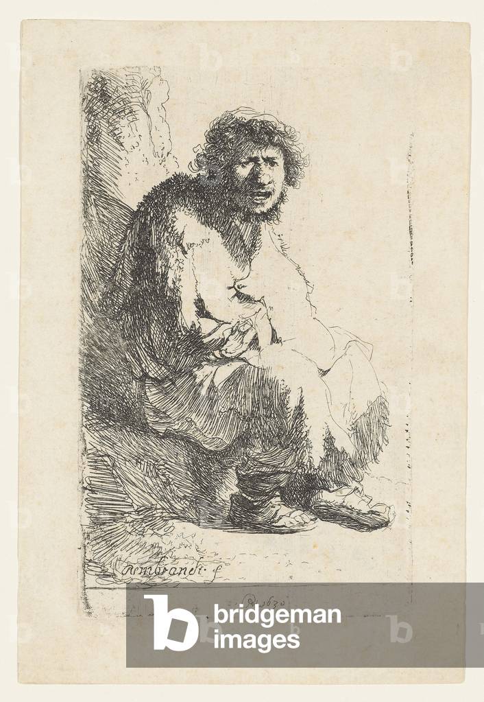 mendicante seduto su un banca, 1630 (acquaforte)
