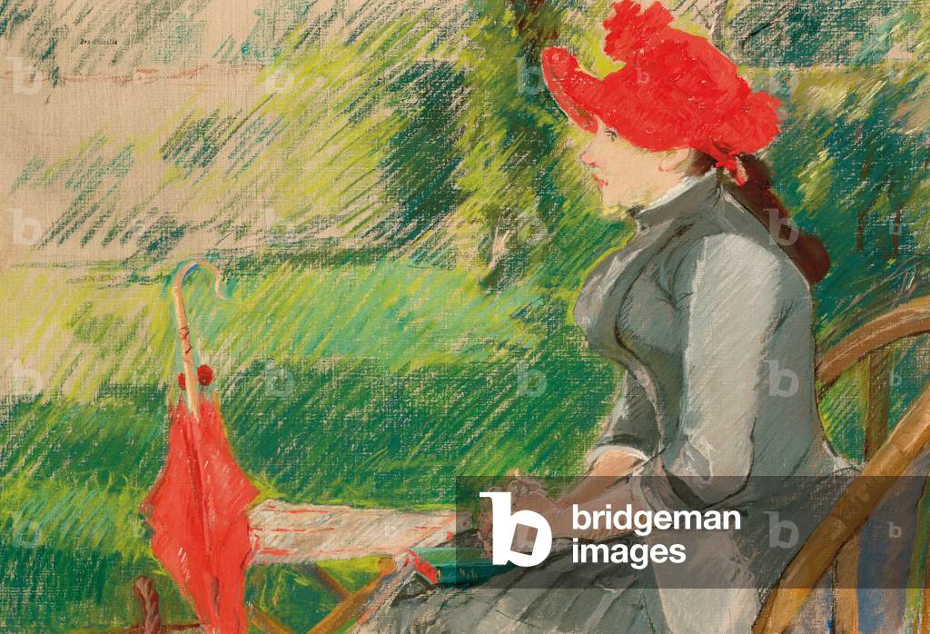 Reading in the Garden; or Woman in Red Hat, c. 1880-1882 (pastel and charcoal on canvas)