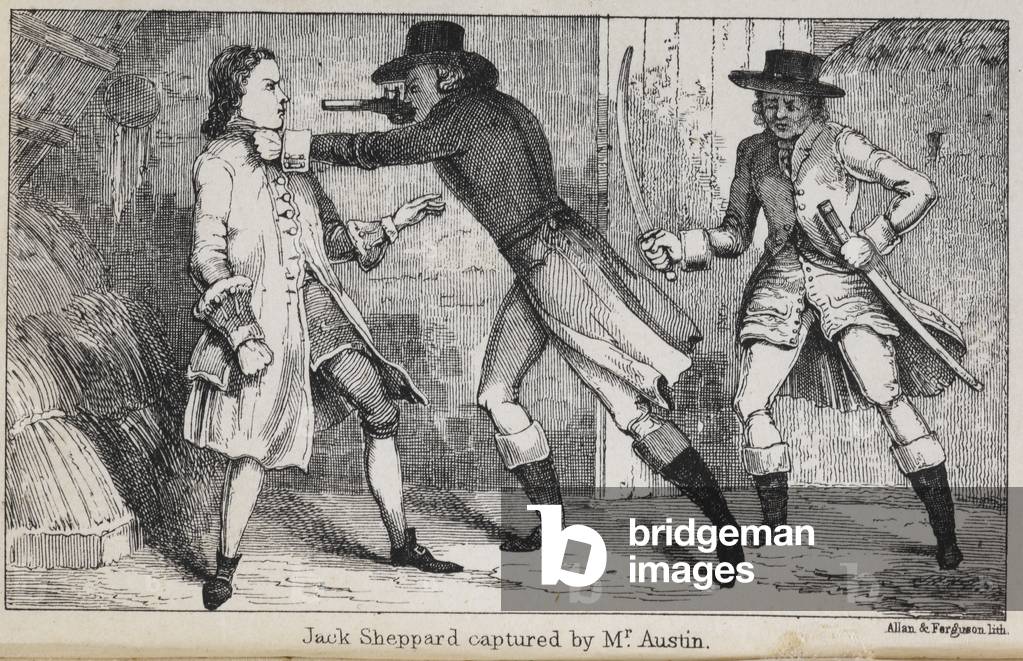 Jack Sheppard catturato dal signor Austin. Jack Sheppard era un ladro inglese, ladro e ladro della Londra degl