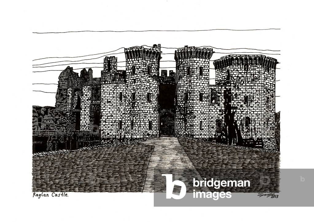 "Burg Raglan" von James Lowes, b/w