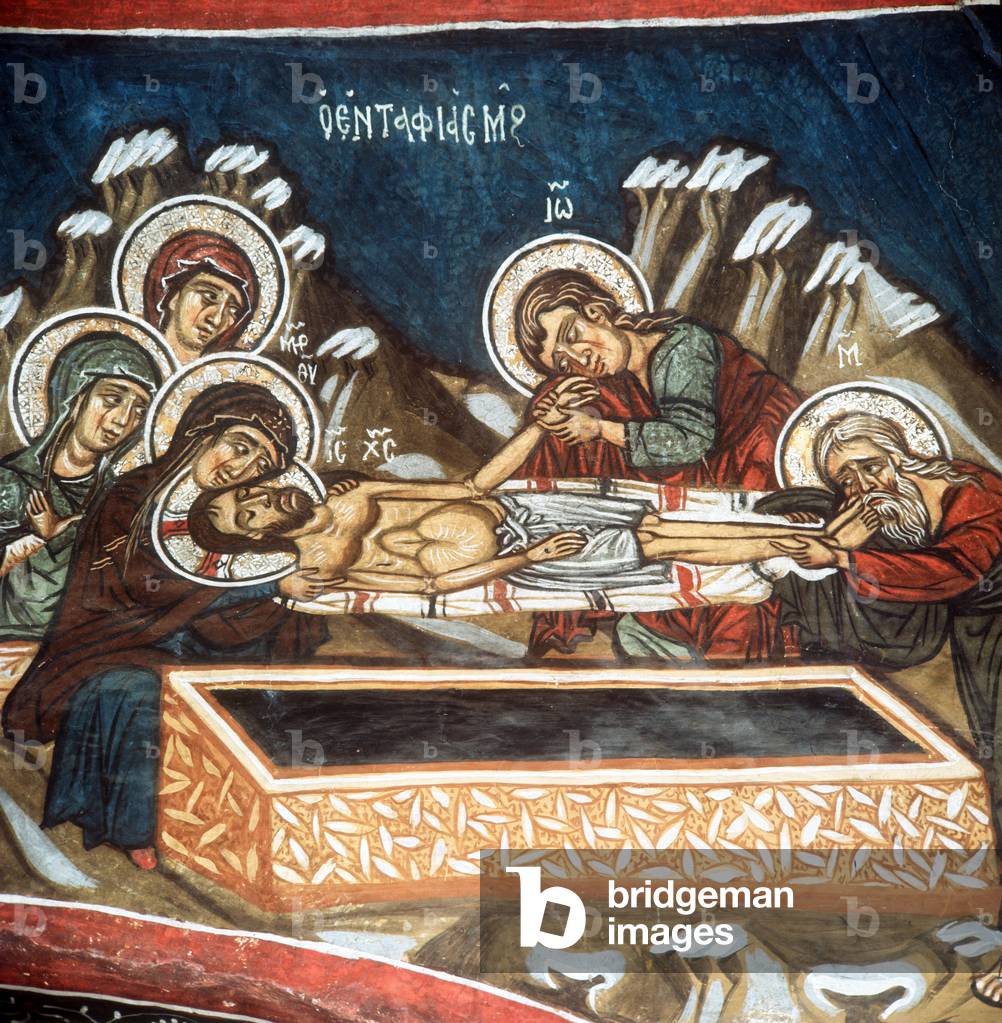 Immagine di Dipinto "La sepoltura (parete pittura)", 14th Secolo di Byzantine