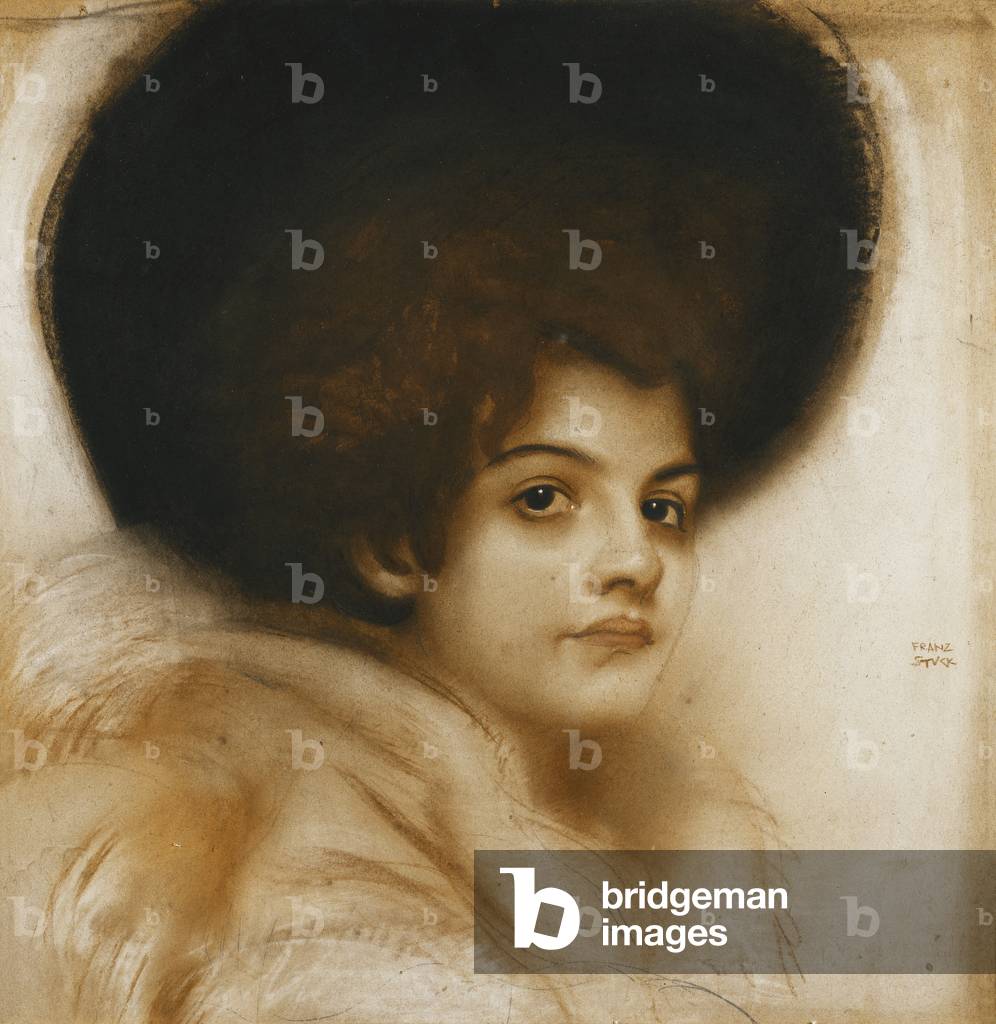 ritratto di una signora con un cappello, (pastello)