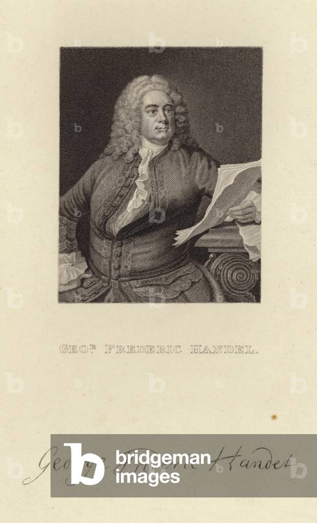 "George Frederick Handel (incisione)" di English School, b/w