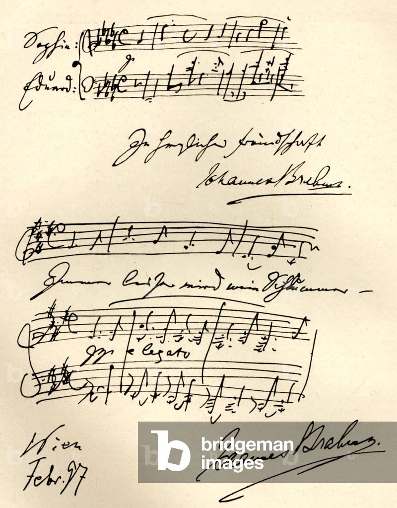 "Johannes Brahms musical autografato", b/w