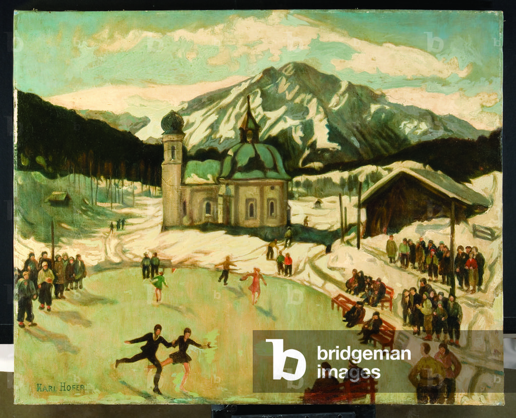 Immagine di Dipinto "senza titolo ghiaccio pattinaggio contro inverno olio su tela" di Karl Hofer