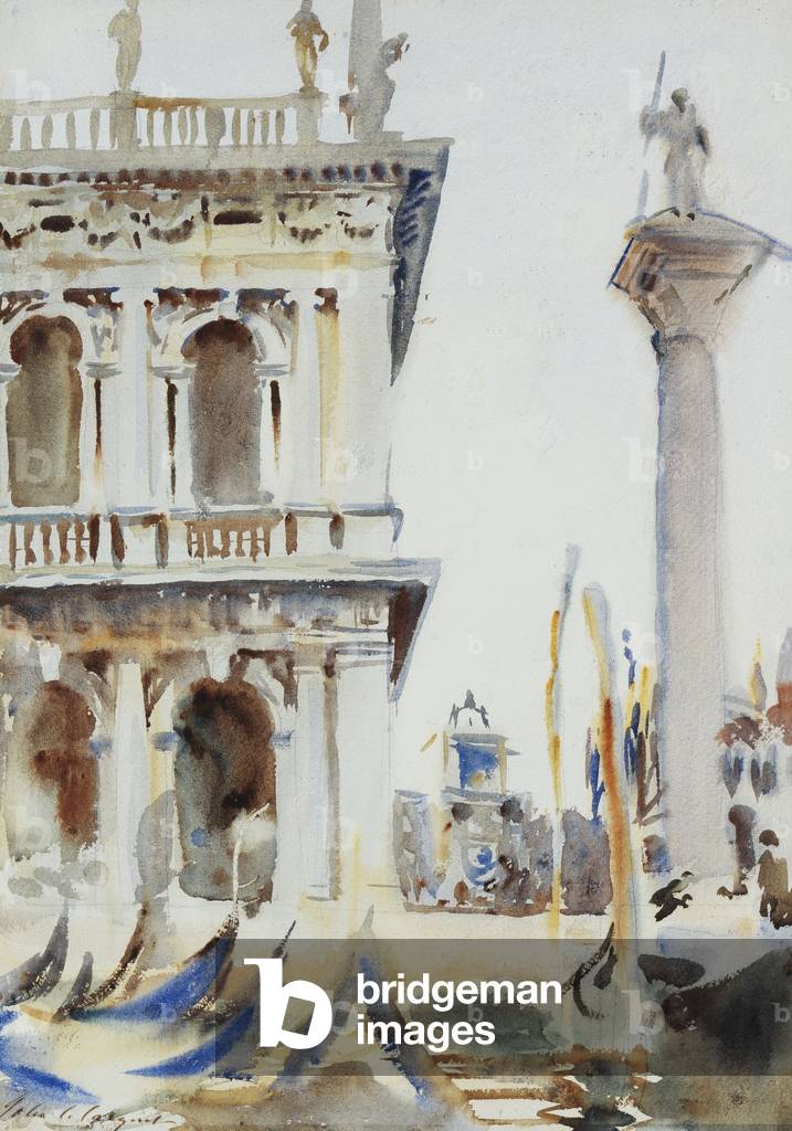 L'Angolo della Libreria, con la colonna di San Teodoro, Venezia, 1904 (matita, acquerello e body colour)