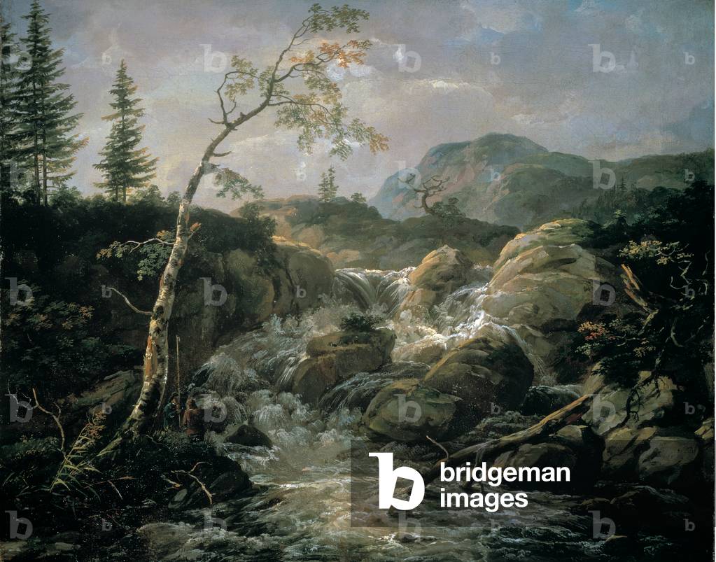 Nördliche Landschaft mit Wasserfall, 1817 (Öl auf Leinwand)