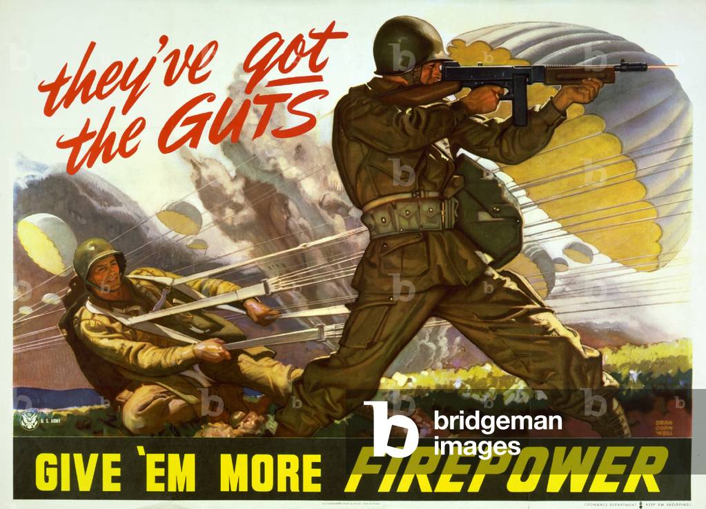 thumbnail image 2 of 1943 'More Firepower To Em!' Vintage WWII Propaganda Poster - 20x28 Reproduction 2 of 5