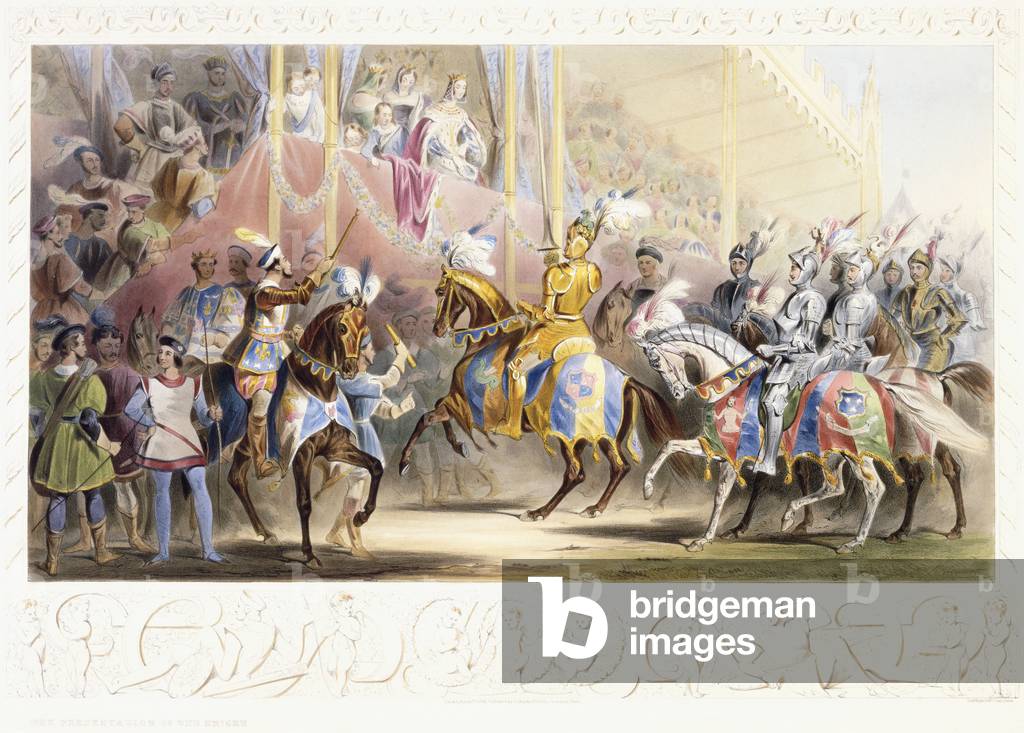 la presentazione del cavaliere, 1843 (mano colorato litografia)