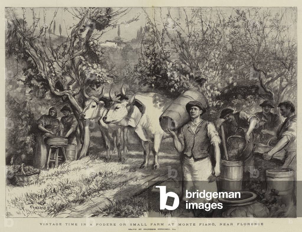 Immagine di Stampa "Vintage Time in Podere o Piccola Fattoria a Monte Fiano" di Hubert von Herkomer, b/w