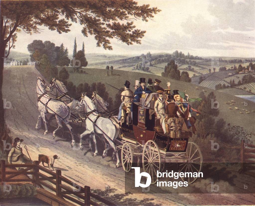 Immagine di Stampa "viaggio in campagna con carrozza e cavalli"