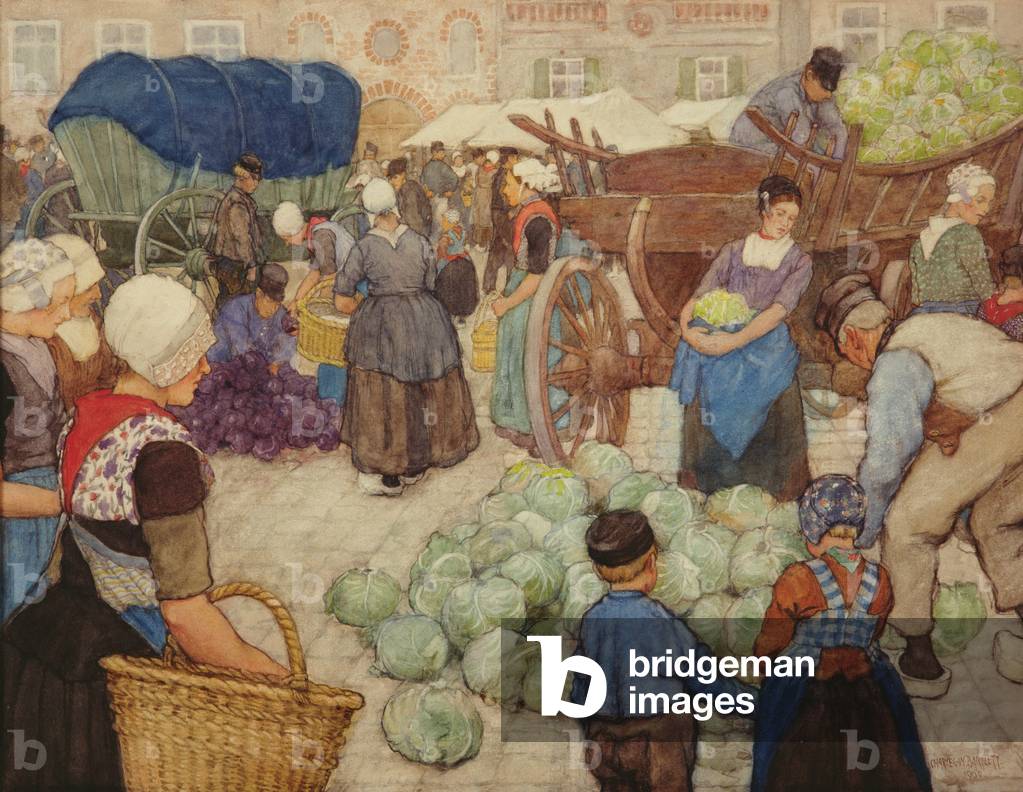 Bild von Zeichnung "A Green Market" 1900 von Charles William Bartlett