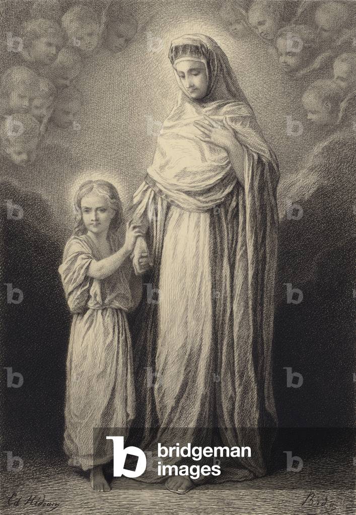 "il bambino Gesù e la sua madre (incisione)" di Albert Robida