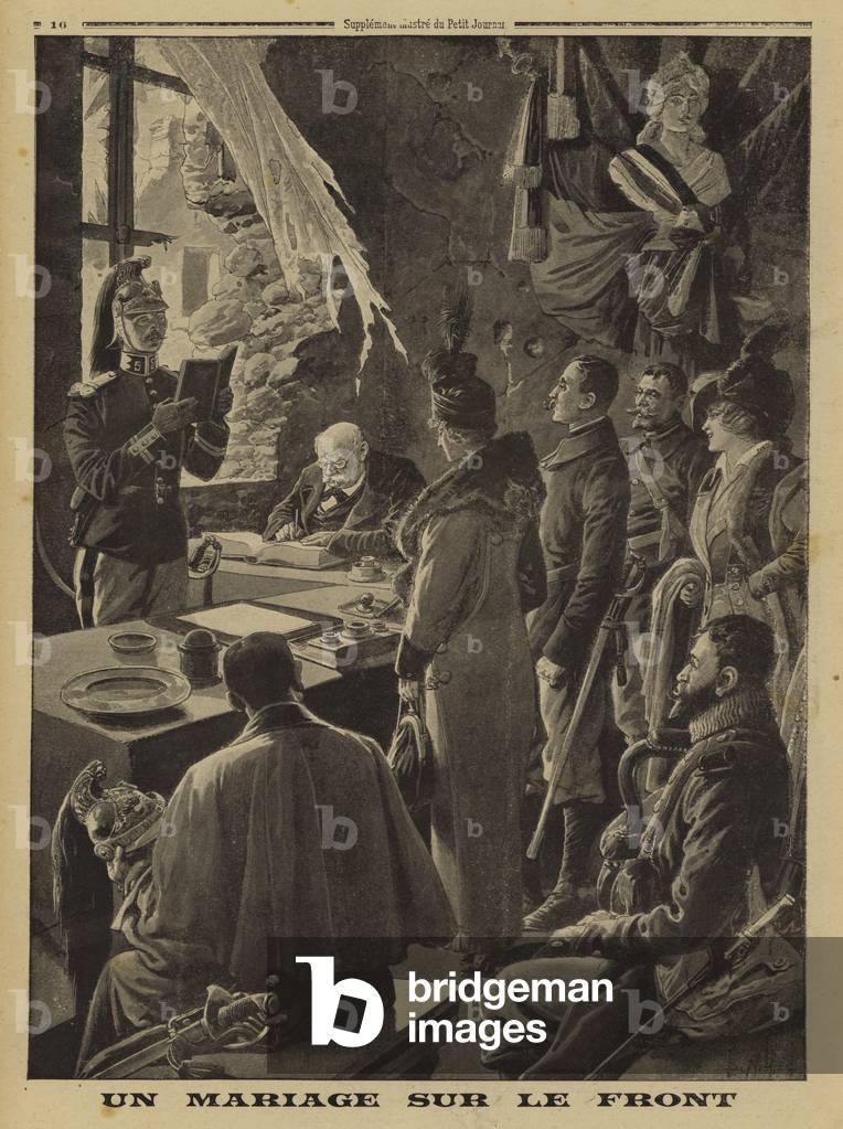 Image of Print depicting A marriage at the front by Louis Charles Bombled