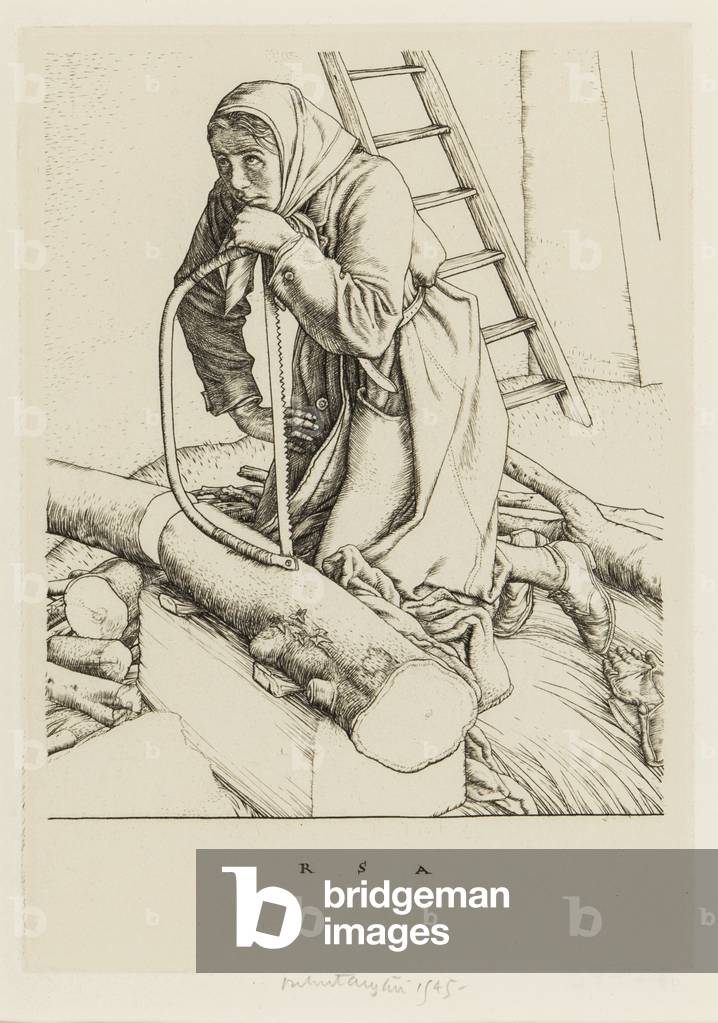 Femme sciage 1945 par Robert Sargent Austin, b/w