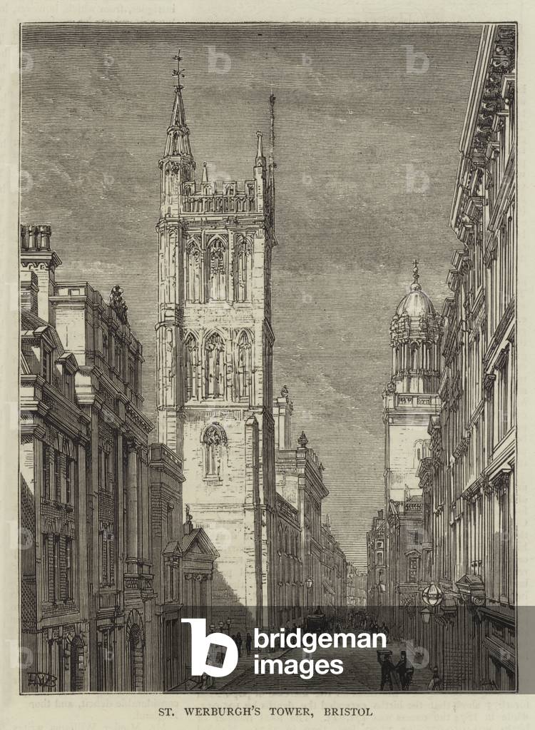 "St Werburgh's Tower" von Henry William Brewer, b/w