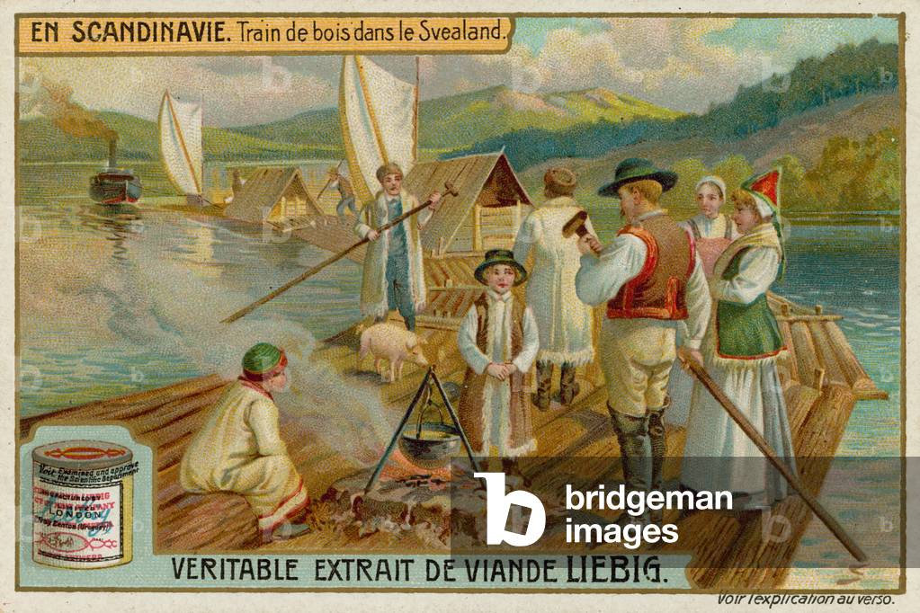 "Holzfähre in Svealand in Schweden (chromolitho)" von European School