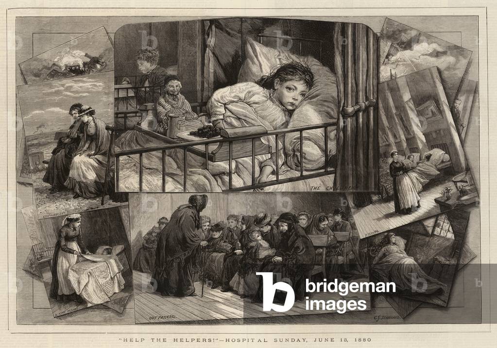 «Aiuta gli aiutanti! «, Domenica Ospedale, 13 Giugno 1880 (incisione)