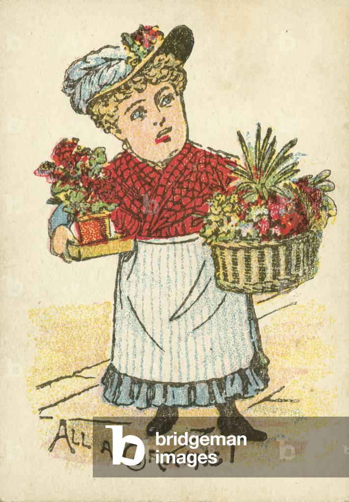 Un venditore di fiori con i suoi prodotti (colore lito)