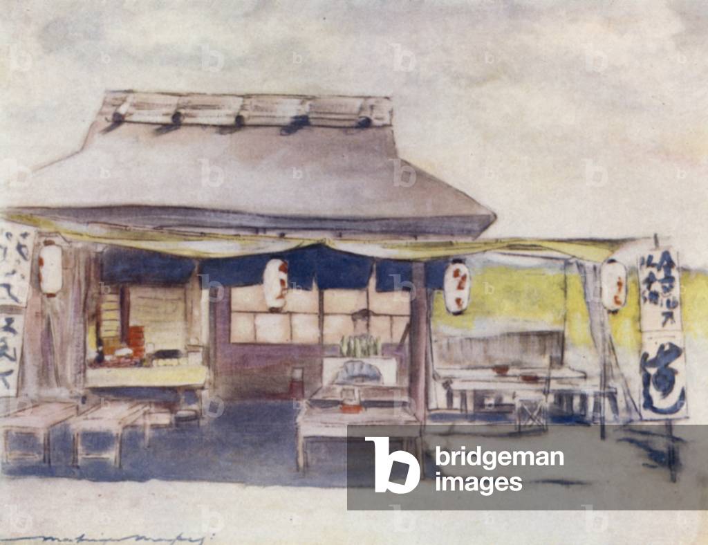 Das leere Teehaus (Farbe litho)