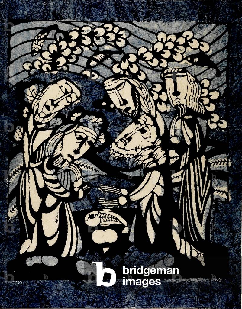 cristo del miracolo di pani e pesci, 1967 (woodblock stampa)