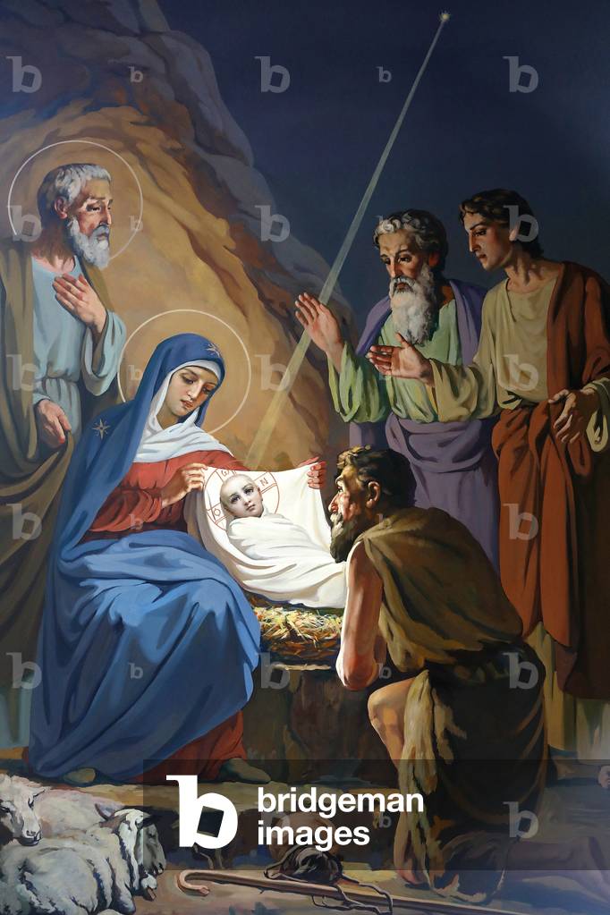 Pittura di chiesa, monastero di Curchi, Moldavia. Presepe.