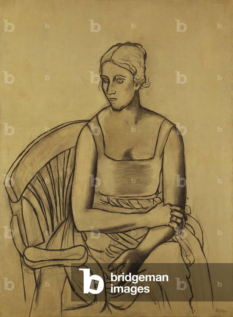 Portrait de Olga Kokhlova, 1920 par Pablo Picasso, b/w