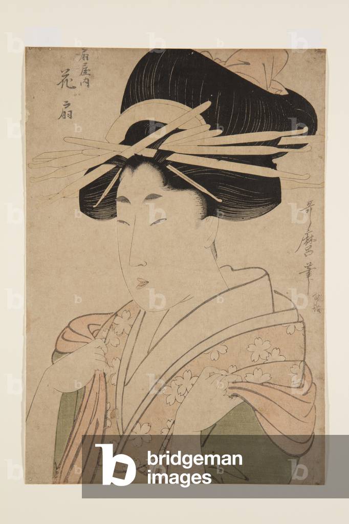 "Hana? gi della giya (stampa a colori in legno)" 1804 di Utamaro Kitagawa, b/w