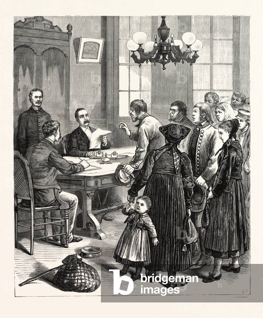 "New York: Il grande lavoro dei Commissari di Stato per l'emigrazione" 1801 di American School, b/w