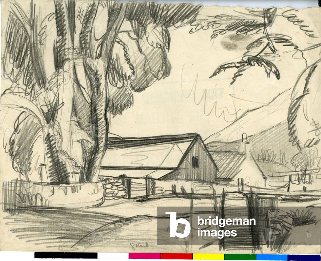 Immagine di Disegno "Approccio agli edifici agricoli - Schizzo" 1920 di William George Gillies