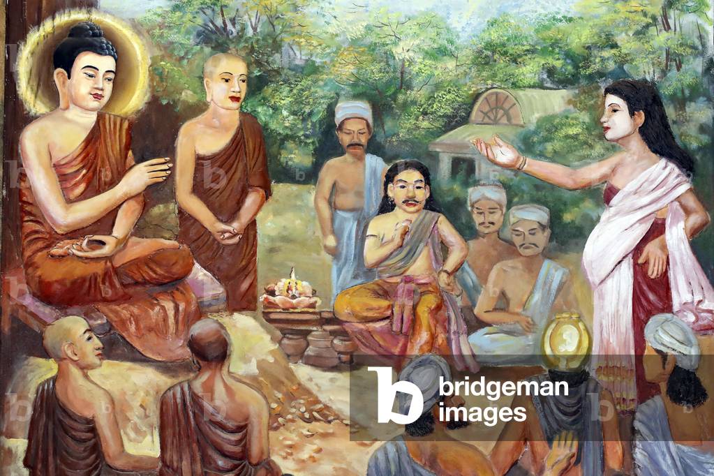 Vita di Buddha, tempio buddista di Ba Vang, Uong Bi. Vietnam. (dipinto a bassorilievo)