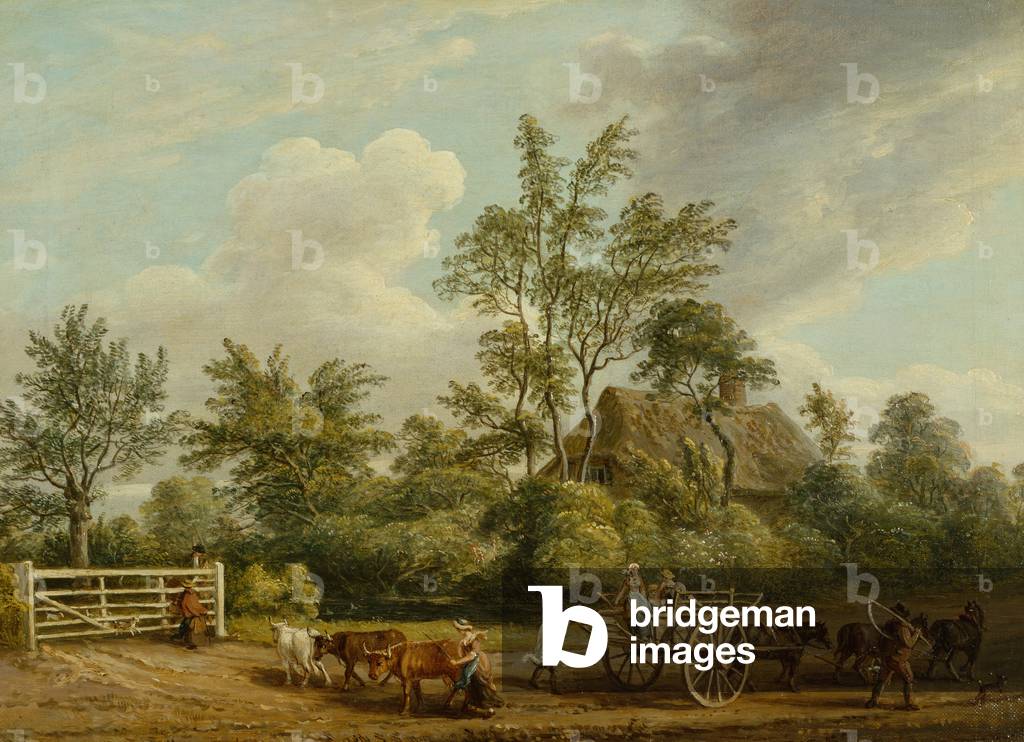 Immagine di Dipinto "Un carro di fieno con lavoratori agricoli e bestiame vicino a Easton Park" 1701 di Paul S