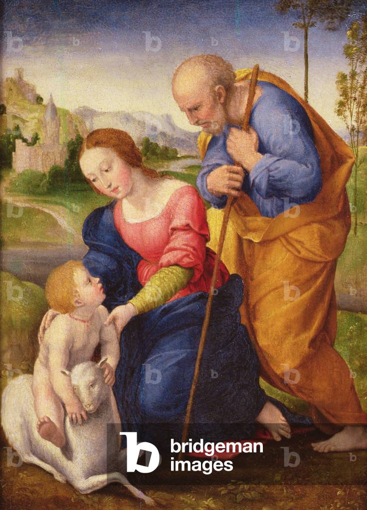 Bild von Gemälde "die heilige familie mit dem Lamm (öl auf tafel)" von Giovanni Francesco Penni